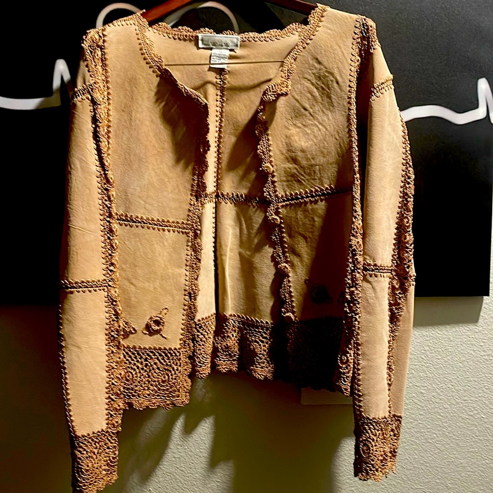 Suede with crochet.  Vintage.